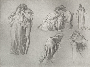 Various studies for 'Wedded,' and a sketch of a group of two figures